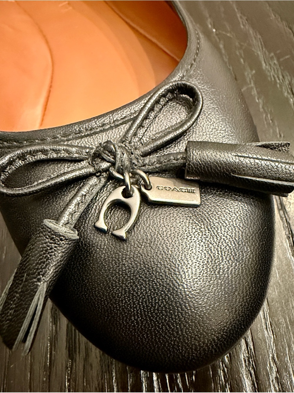 Coach Black Leather Ballet Flats with Tassel Bow - Picture 1 of 5